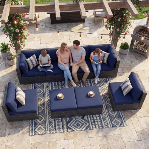 Vista 33 de NICESOUL Juego de muebles de patio de ratán extra grande con mesa para fogata de gas y propano, 29.3 pulgadas, respaldo alto, cómodos conversaciones