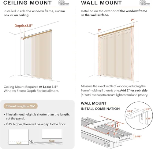 Vista 8 de GoDear Design panel ajustable de cortina deslizante para divisores de habitación colgantes 45.8"- 86" de ancho x 96" de alto, persianas verticales