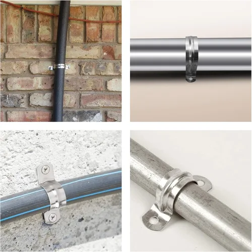 Vista 6 de Waziaqoc 10 abrazaderas de correa de tubo M100, soporte en U de acero inoxidable de 4 pulgadas, colgador de manguera de 2 agujeros, clips de tensión