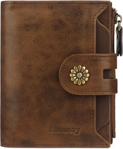 Vista 19 de Billetera para mujeres, billetera de cuero plegable de dos pliegues para mujeres con bloqueo RFID, compacta, tarjetero pequeño con ventana