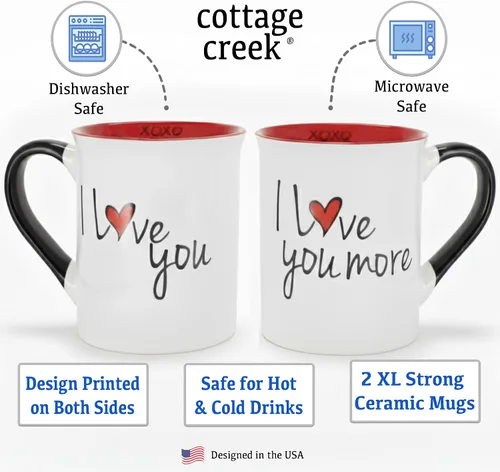 Vista 4 de Cottage Creek Tazas Juego de 2 tazas de café de cerámica de 16 onzas Tazas de café I Love You More para hombres y mujeres Perfecto compromiso
