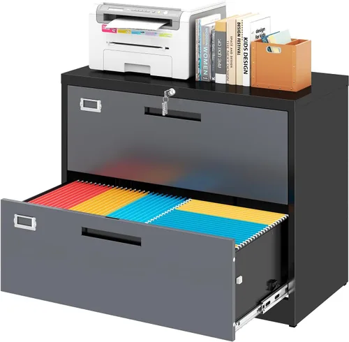 Vista 18 de Archivador de 2 cajones con cerradura, archivador vertical móvil para colgar carpetas tamaño A4/carta/legal, debajo del escritorio, pequeños