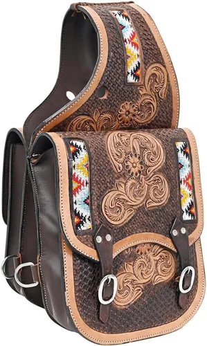 Vista 9 de HILASON Western Horse - Bolsa de sillín de cuero resistente y tradicional Bolsa de sillín Bolsa de sillín de caballo Bolsa de sillín