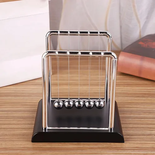 Vista 4 de Péndulo de Newton con Bolas Oscilantes, Péndulo de Equilibrio con Base Negra, Divertido Juguete de Ciencia Física, Accesorio para Calmar