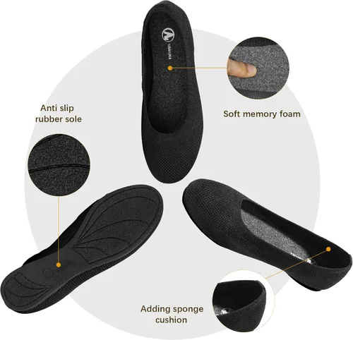 Vista 4 de MIXIN Zapatos de vestir planos para mujer, zapatos de vestir de punto para la oficinatrabajo, zapatos de vestir de punta redonda para caminar