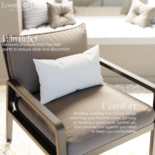 Vista 6 de Looms and Linens - Juego de 4 almohadas lumbares de 12 x 16 pulgadas con relleno alternativo de plumón, almohada hecha en Estados Unidos