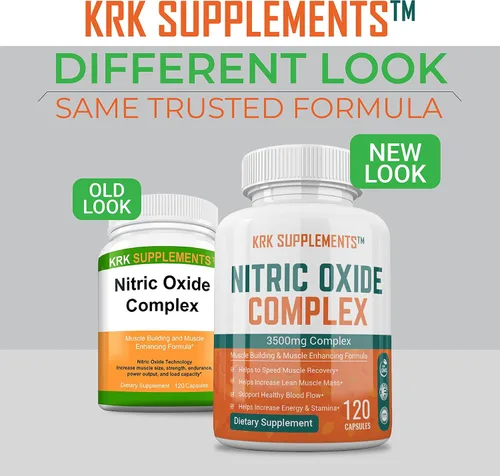 Vista 2 de KRK SUPPLEMENTS 2 botellas complejo de óxido nítrico 3500 mg por porción L-arginina HCL AAKG AKG alfa cetoglutarato citrulina malato 240 cápsulas