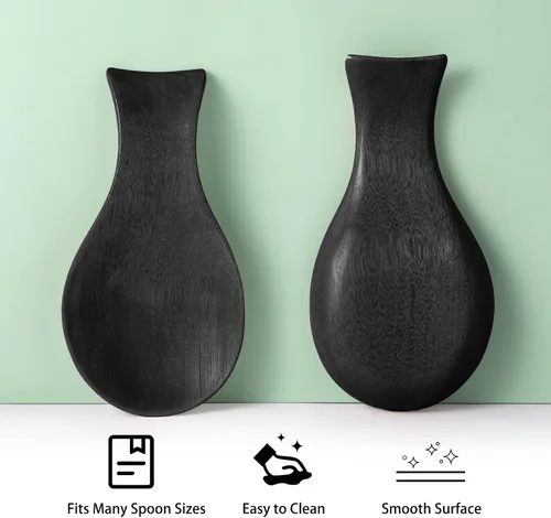 Vista 6 de Patelai Soporte para cucharas de madera de acacia para estufa, soporte de bambú para soporte de espátula para cocina, soporte para cuchara