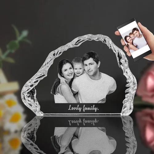 Vista 10 de Foto de cristal 3D, marco de fotos de cristal personalizado, grabado personalizado con tu propia foto, regalo personalizado de Navidad, papá