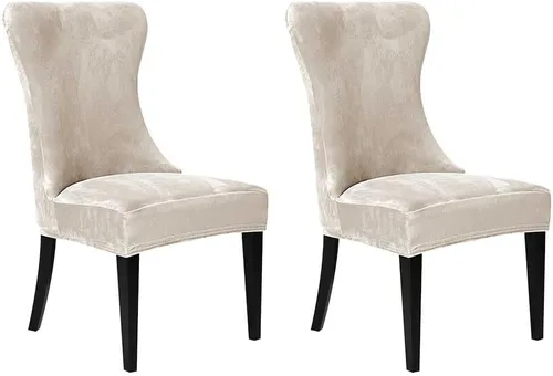 Vista 25 de XMNTG Juego de 4 fundas elásticas de terciopelo negro para silla con respaldo de ala, súper suave, reutilizables, lavables, protectores de silla