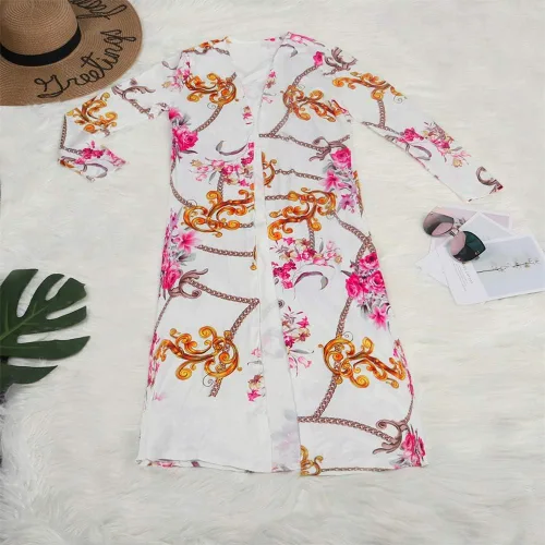 Vista 3 de Conjunto de 2 piezas para mujer con estampado floral, cárdigan de manga larga y pantalones largos