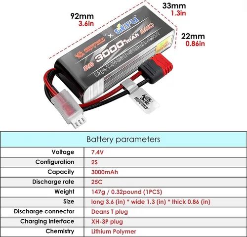 Vista 2 de 1 unids 2S 7.4V 25C 3000mah batería con T enchufe para MJX H16E H16P H16PL H16BM H16DR H16GT 14301 JC16EP M161 RC Control remoto coche actualización