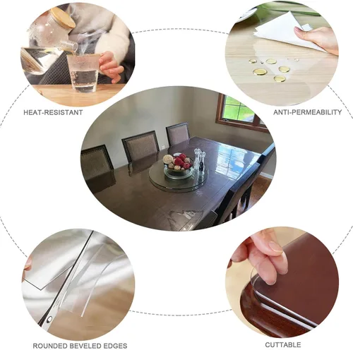Vista 2 de Protector de PVC para mesa de comedor, manteles transparentes para mesas rectangulares, tapete protector impermeable de vinilo, vidrio suave