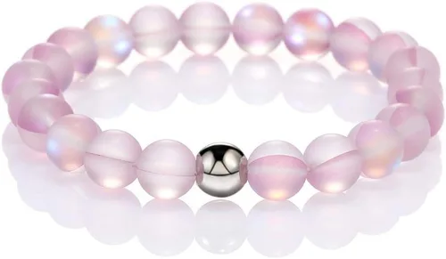 Vista 2 de Pulsera elástica con cuentas de sirena mística hecha a mano de cristal redondo de 0.315in multicolor mate cuentas pulsera elástica brillante