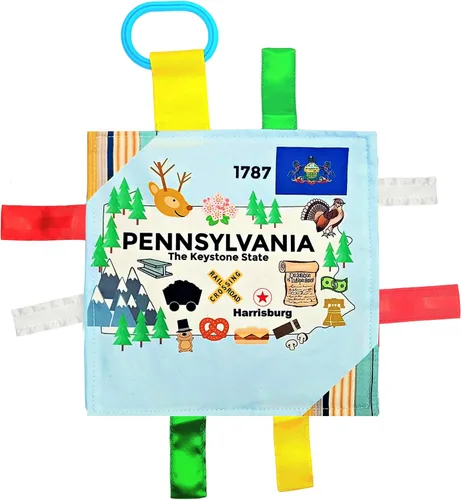 Vista 25 de Baby Jack & Co - Cochecito de juguete para bebés de 8 x 8 pulgadas con etiqueta del estado de Arkansas, juguetes arrugados para desarrollar cinco
