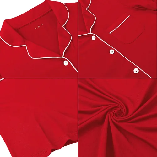 Vista 5 de Samring Camisón de pijama para mujer, manga cortalarga, con botones, camisón para dormir, camisón para novio, talla XXL