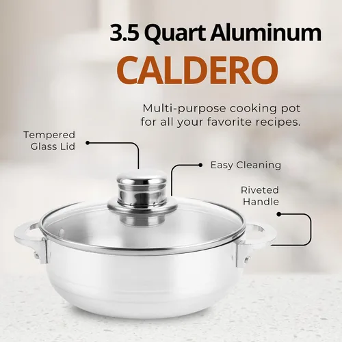 Vista 5 de Alpine Cuisine - Caldero de cocina de aluminio antiadherente de 3.5qt con tapa de vidrio ventilada y asas