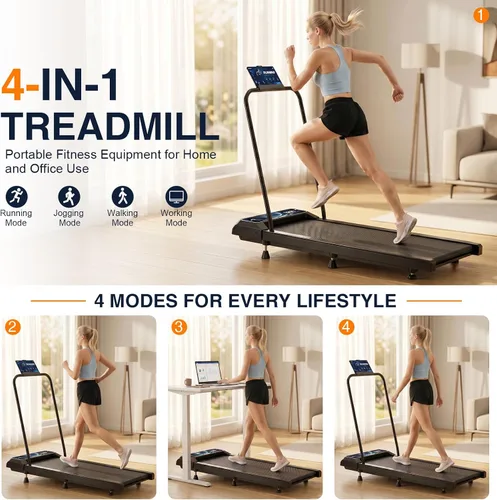 Vista 3 de Walking Treadmill Pad with 0–8% Incline, 2.5HP ，4-in-1 Treadmill with Handle，Perfect for Running, Walking & Under-Desk Use，Quiet Operation for Home