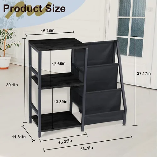 Vista 2 de Soporte para tocadiscos, soporte para tocadiscos con almacenamiento de discos de vinilo, soportes para tocadiscos, mesa auxiliar marrón para sala