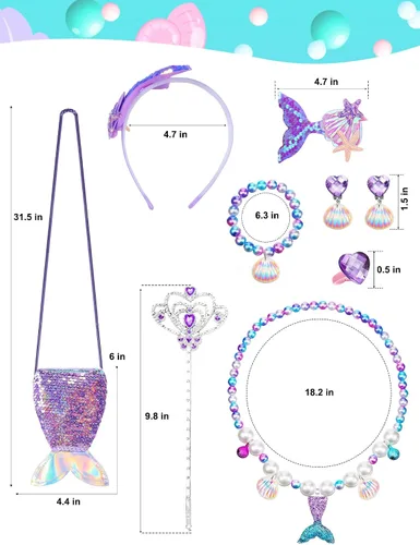 Vista 5 de Evimis Mermaid Dress Up Clothes for Girls- Cosplay Accessories, Princess Mermaid Costume for Girls Age 3 4 5 6 7 8