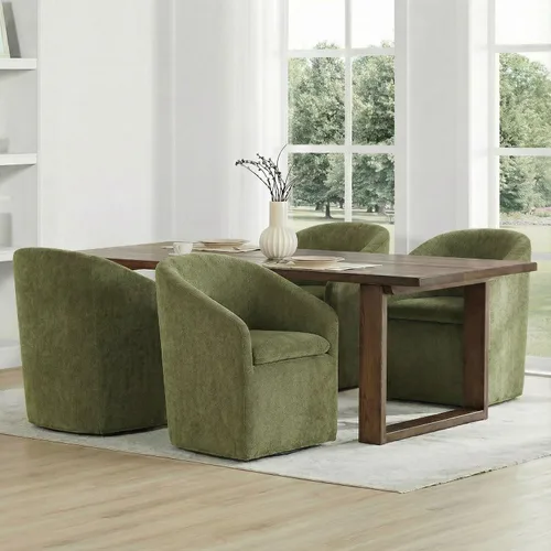 Vista 35 de KISLOT Juego de 1 sillas de comedor tapizadas con ruedas, color beige