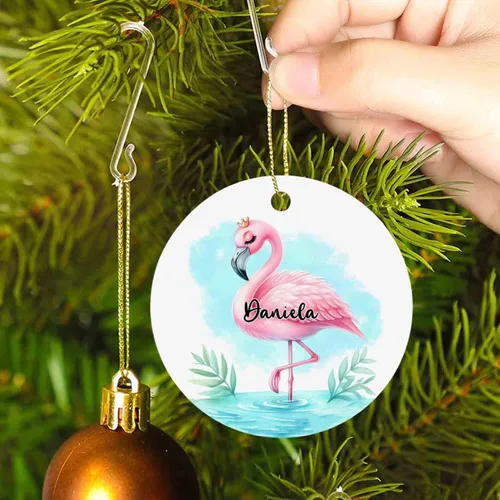 Vista 3 de Adorno de flamenco para la primera Navidad 2025, regalos personalizados de flamenco para los amantes del flamenco, adorno de flamenco de primera