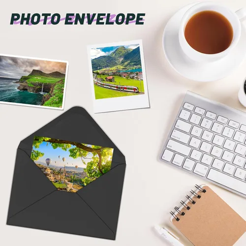 Vista 5 de Paquete de 50 sobres negros A4 de 4 x 6 pulgadas para invitaciones, imprimibles, autosellables para bodas, invitaciones, fotos, postales, tarjetas