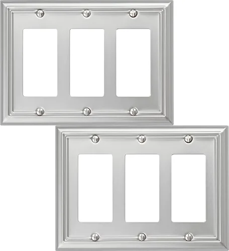 Vista 23 de OKAWYC Adler - Placa de pared de metal para interruptor de luz de palanca/decorador, paquete de 2 unidades, níquel cepillado, 2 Gang