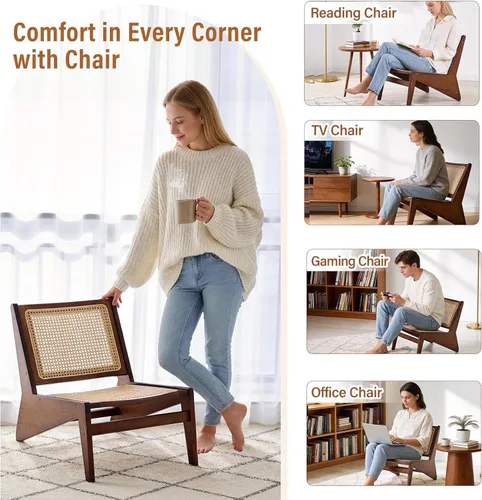 Vista 4 de MBOOYOME Silla decorativa moderna de mediados de siglo para sala de estar, silla baja con marco de madera maciza, cómodo sillón para dormitorio