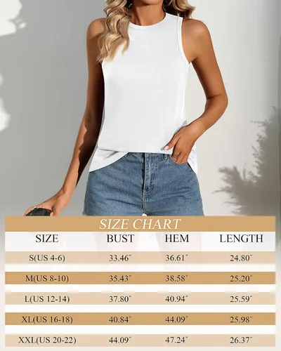 Vista 4 de Riyiper Paquete de 2 camisetas sin mangas para mujer, con espalda cruzada, estilo casual, básicas, holgadas, cuello redondo, camisetas sin mangas
