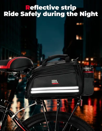Vista 6 de KEMIMOTO Bolsa de 20L para Bicicleta con Portaequipajes Trasero con Funda Impermeable, Bolsa de Maletero de Bicicleta de Cuero de Carbono Alforja