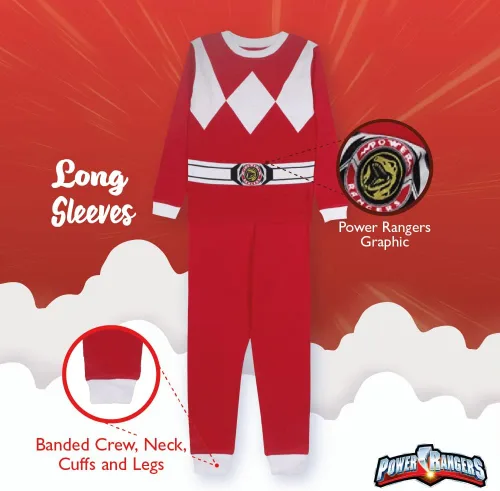 Vista 4 de Power Rangers Conjunto de pijama de algodón ajustado de 2 piezas para niño