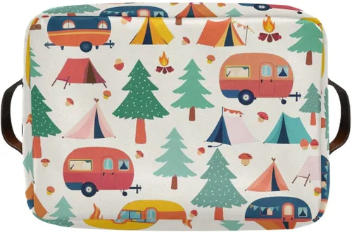 Vista 9 de Caravanas y tiendas de campaña en el bosque, cesta de almacenamiento cuadrada de almacenamiento, organizador de lona para almacenamiento de armario