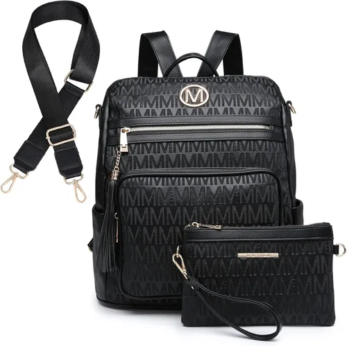 Vista 49 de MKP COLLECTION Mochila de moda para mujer, bolsa convertible grande para mujer, mochila de viaje, bolsa de hombro, juego de 2 piezas con borla, Beige