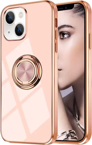 Vista 44 de Compatible con iPhone 11 Kickstand, anillo de rotación de 360 grados integrado con borde de oro rosa brillante que funciona con soporte magnético