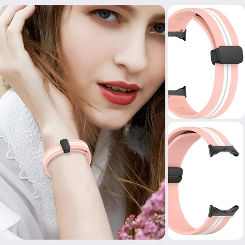 Vista 6 de Miimall Compatible con Google Pixel Watch/Pixel Watch 2 bandas de silicona, hebilla magnética de silicona suave impermeable pulsera deportiva