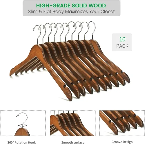 Vista 5 de Nature Smile Paquete de 20 perchas de madera de loto de alta calidad, perchas de madera para camisas, abrigos, chaquetas, perchas de ropa