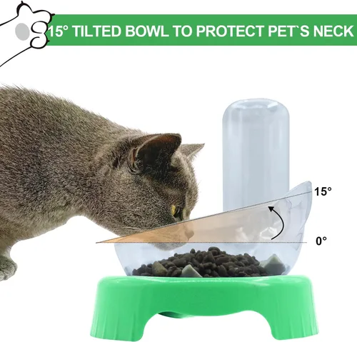 Vista 5 de Cuencos triples para gatos con dispensador de agua, juego de cuencos para agua y alimentos para mascotas con alfombrilla antideslizante, cuencos