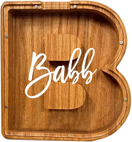 Vista 27 de Alcancía de madera grande personalizada, 7.5 pulgadas, con ventana acrílica fácil de abrir, caja de ahorro de dinero inicial para niños y niñas