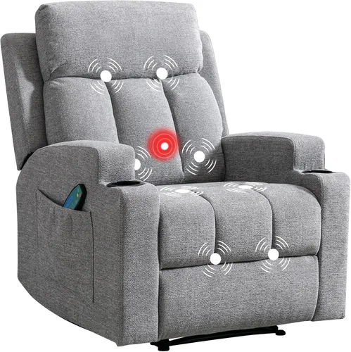 Vista 17 de CANMOV Silla reclinable manual con masaje y calor, cómoda silla reclinable con brazos y respaldo sobrerellenos, sofá individual reclinable manual