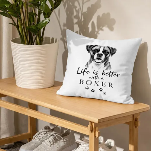 Vista 3 de Black and White Funny Boxer Dog Throw Pillow Cover 18x18 Inch Better-boxer