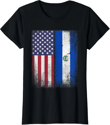 Vista 24 de Salvadoran American Flag El Salvador Salvadorean Salvadorian T-Shirt for Women Kids Men