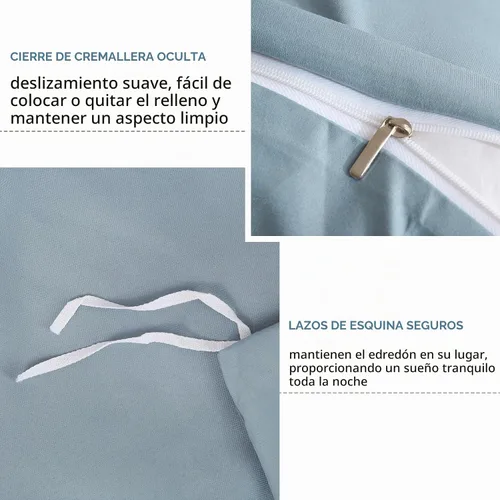 Vista 3 de JSD - Juego de funda de edredón azul polvoriento, tamaño individual