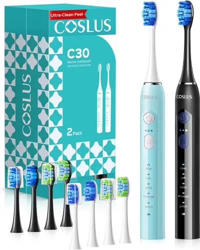 Vista 13 de COSLUS Cepillo de dientes eléctrico C30 para adultos: 3 intensidades y 5 modos personalizados para una sensación efectiva pero suave ultra limpia, 2