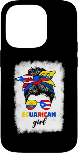 Vista 17 de Funda para iPhone 16, mitad ecuatoriana y puertorriqueña Rico Ecuador Flag Girl Mix