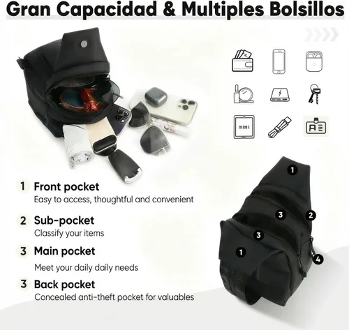 Vista 5 de Mini bolsa impermeable de 2 vías, mochila pequeña Oxford con múltiples compartimentos, para mujeres, universitarios, viajeros, viajes con antirrobo