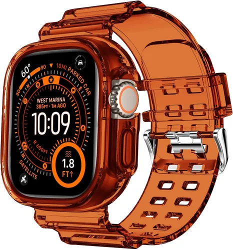 Vista 24 de DABAOZA - Correa transparente compatible con Apple Watch de 1.772 in y 1.732 in, con purpurina transparente Women Men,Glitter Bling TPU