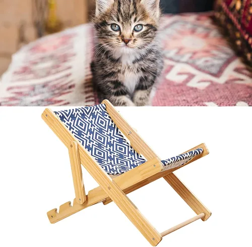 Vista 2 de Semme Cat Hammock Bed with Unique Design Breathable Wooden Raised Pet Bed for Indoor Cats and Small Pets (Canvas Style)