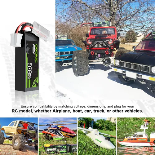 Vista 5 de OVONIC Batería Lipo de 7.6V 80C 300mAh 2S con enchufe JST [1 paquete que incluye 2 baterías]