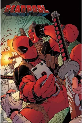 Vista 18 de Trends International Marvel Comics Deadpool - Póster de pared para selfies, 14.725 x 22.375 pulgadas, versión enmarcada de madera de granero